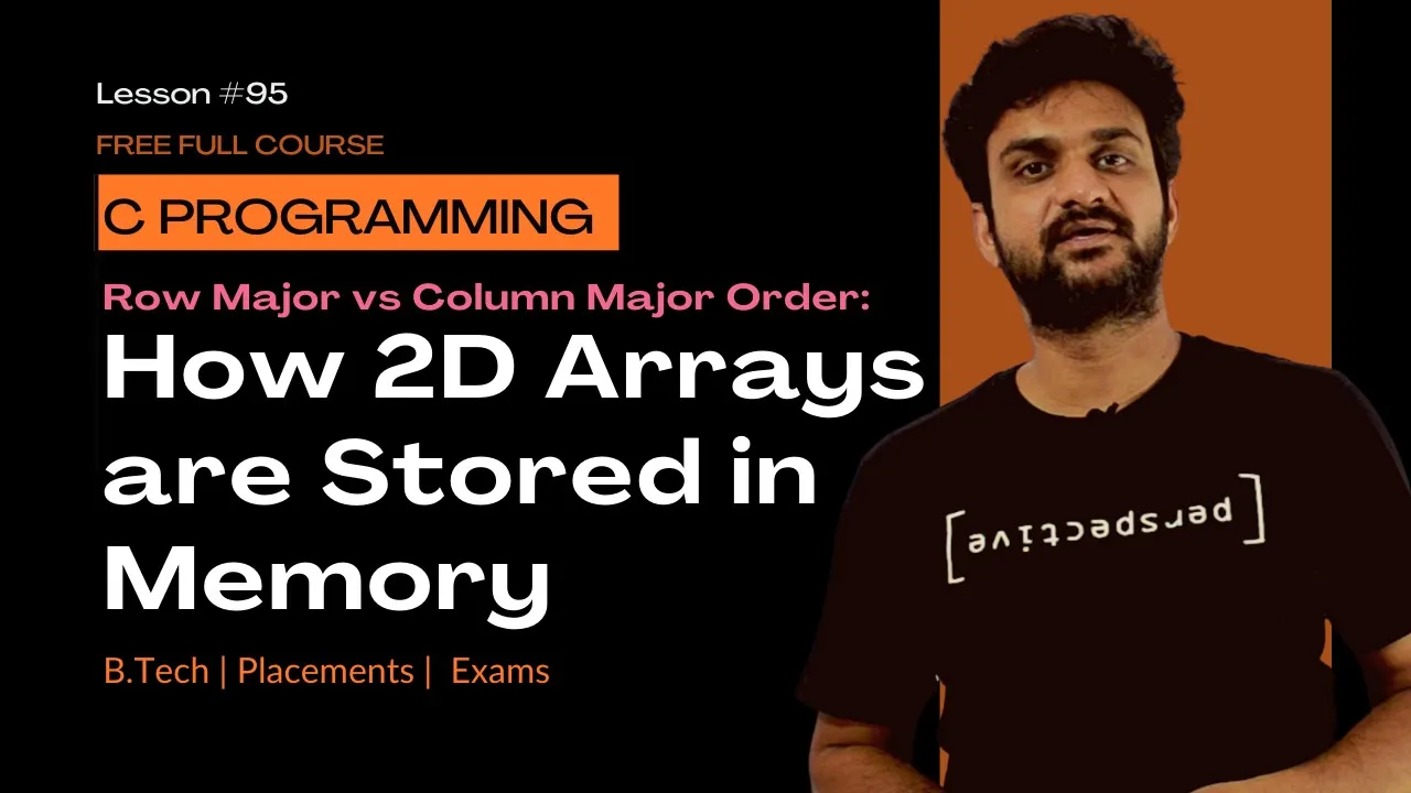 Row Major vs Column Major Order: How 2D Arrays are Stored in Memory || C Programming || Lesson 95 ||