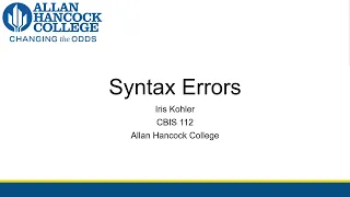 CBIS 112 Syntax Errors