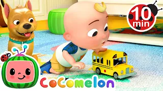 jj plays wheels on the bus with his toy bus cocomelon nursery rhymes for kids