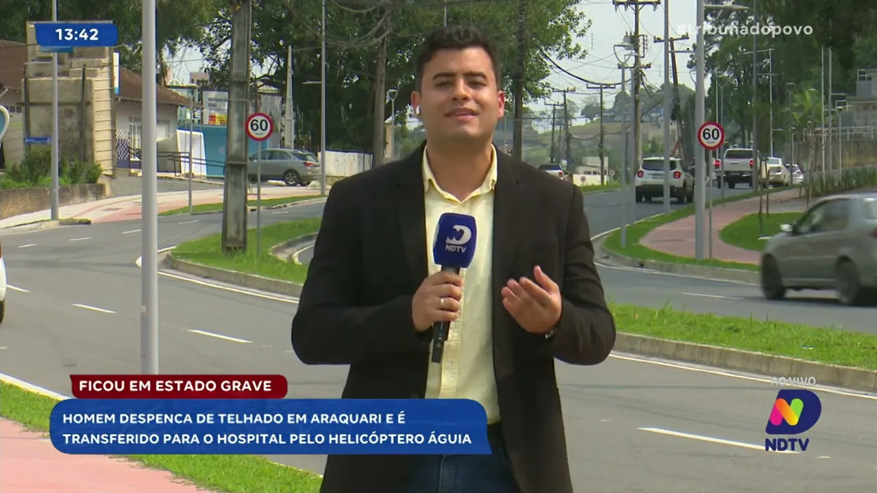 Homem despenca de telhado e é transferido para hospital pelo Helicóptero Águia