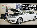 MERCEDES W204 MAF Sensor Mass Air FLow Sensor Fuse Relay Location Replacement C250 C300 C180 C200 C2