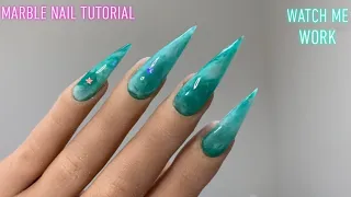 WATCH ME WORK Beginner Tips Emerald Green Marble Acrylics Stiletto Nail Tutorial