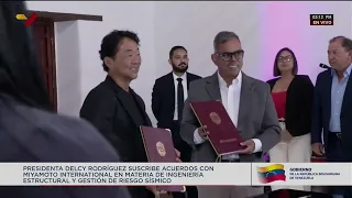 Delcy Rodríguez firma acuerdo con Miyamoto Internacional sobre riesgo sísmico tras terremotos