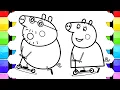 Mummy and Daddy Pig are riding a scooter Drawing Easy Peppa Pig Drawing Peppa Pig Coloring Pages