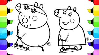 Mummy and Daddy Pig are riding a scooter Drawing Easy Peppa Pig Drawing Peppa Pig Coloring Pages
