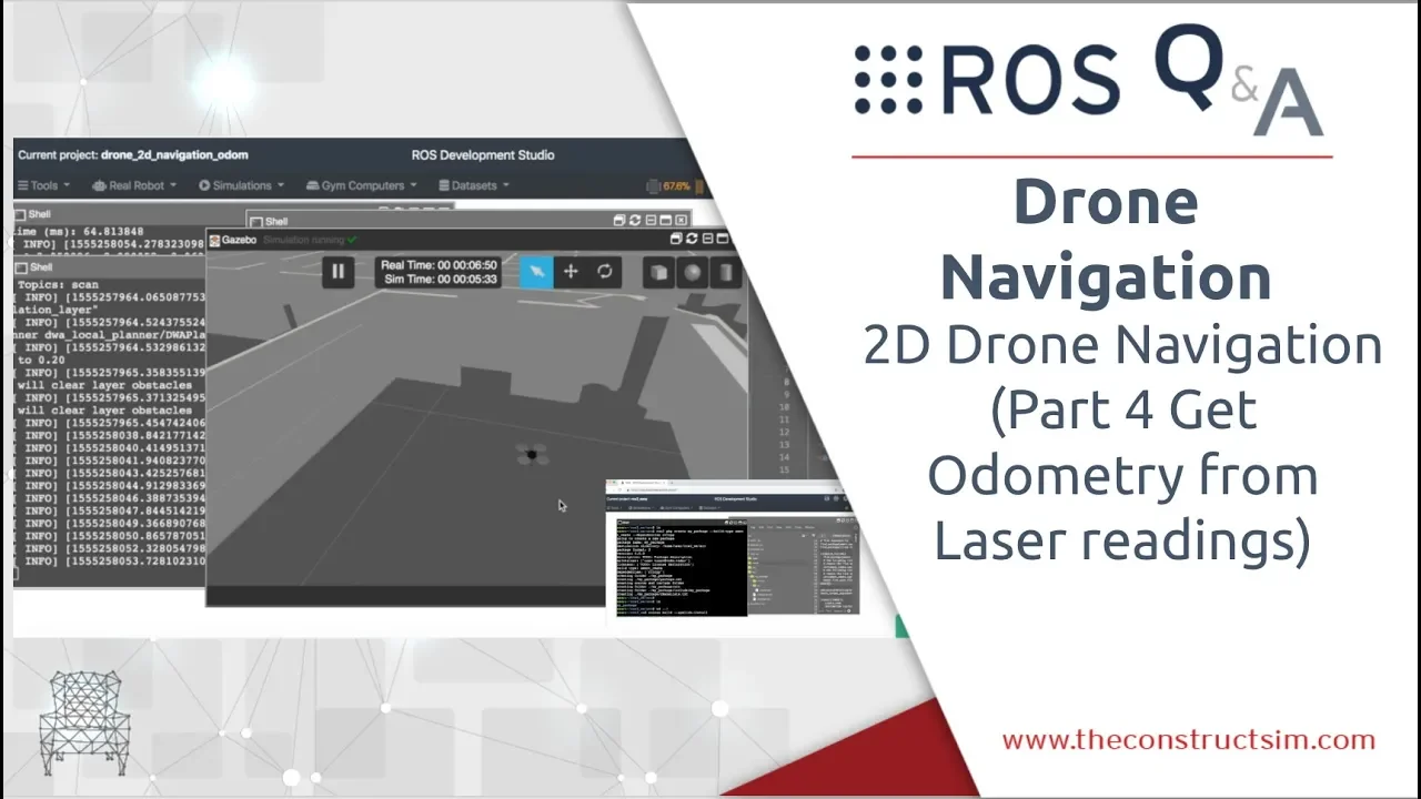 [ROS Q&A] 185 - 2D Drone Navigation (Part 4 Get Odometry from Laser readings)