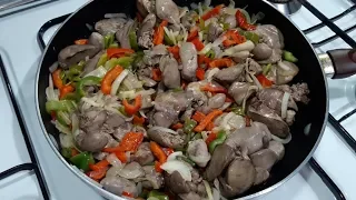 قلوبات الدجاج  كبدة الدجاج  مع الخضار من نفنفات ابو عبدو دندنها