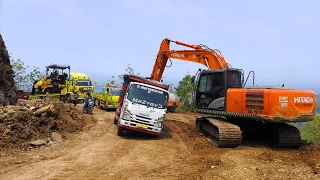 High-Stakes Hill Paving! Hitachi ZX200 Excavator Rescues Stuck Truck Live