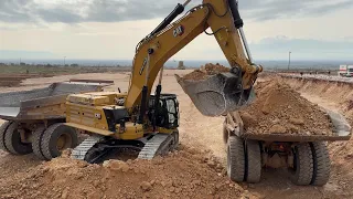 caterpillar 395 excavator loading caterpillar 777 dumpers sotiriadis construction works 4k
