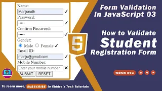 Form Validation in JavaScript Part 3 - How to Validate Complete Student Registration Form in JS