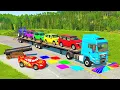 Download Lagu Flatbed Truck McQueen | Transportation with Truck - Pothole vs Car #40 | BeamNG.Drive Gameplay
