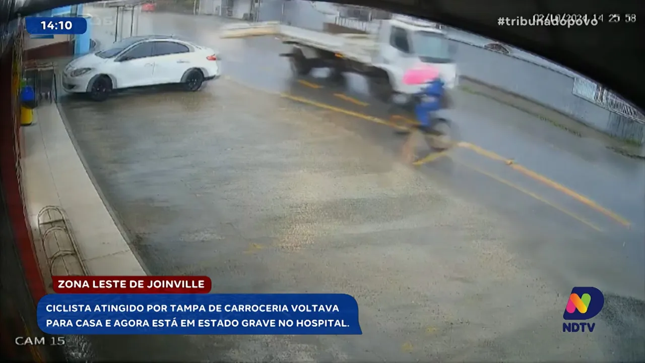 Acidente grave em Joinville: ciclista é atingido por tampa de caminhão