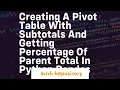 Creating a pivot table with subtotals and getting percentage of parent total in Python Pandas