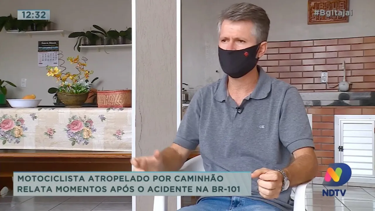 Motociclista atropelado por caminhão relata momentos após acidente na BR 101