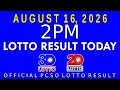 2pm Lotto Result Today August 16 2026 Swertres 3D Lotto Ez2 2D Lotto PCSO
