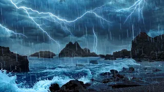 Huge Rainstorm Thunder Crashing Waves White Noise for Sleep