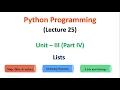 Python Programming JNTUA UNIT 3 Lists Lecture 25