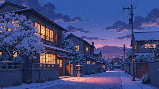 Peaceful Winter Street Warm Lights Falling Snow Lofi Chill Beats For Study Sleep Relax 4K 