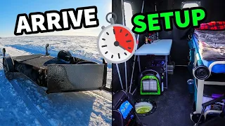 the full ice camping set up process in a black hole ice shack
