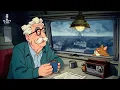 Lagu Oldies Playing Softly in the Cabin as Grandpa Sips His Coffee, Watching the Quiet City Outside