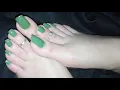 Gorgeous Dark Olive Green Nail Polish on My Natural Long Toe Nails Rose Pearl