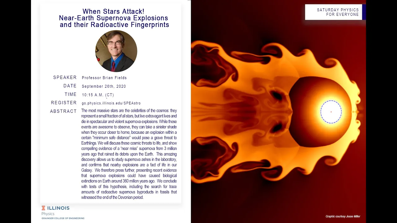 Saturday Physics for Everyone 2020: Brian Fields, "When Stars Attack! Near-Earth Supernova..."