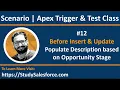 12 Trigger Test Class Scenario Before Insert Update Populate Desc based on Opportunity Stage