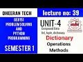 GE8151 PROBLEM SOLVING AND PYTHON PROGRAMMING PSPP Manojkumar Lectures Dictionary methods