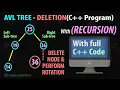 AVL Tree Deletion Operation Recursive Method with Rotations Full C Program Code