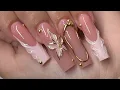 Long 3d Line French 3D Chrome Flower Acrylic Nails