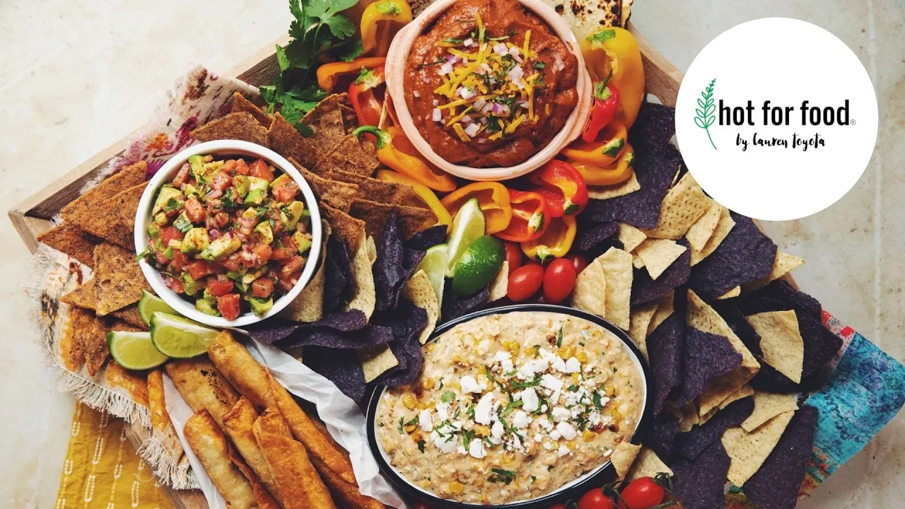 Make a Mexican Fiesta Board with 3 Vegan Dips   hot for food by Lauren Toyota