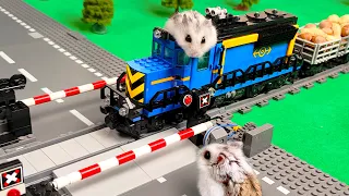 Lego Train and railway crossing for hamster