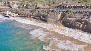 Sea Cliff below Pacific Coast HWY fell in to the water This Morning
