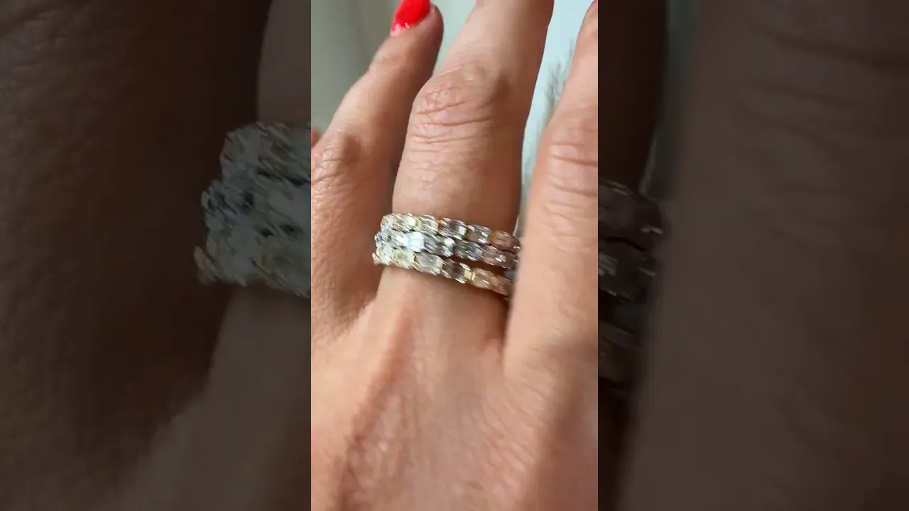 14K Gold Emerald Cut Halfway East West Eternity Modern Prong Set Lab Grown Diamond Wedding Band Ring