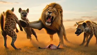 Lion vs hyenas | pack of hyenas attacks lion