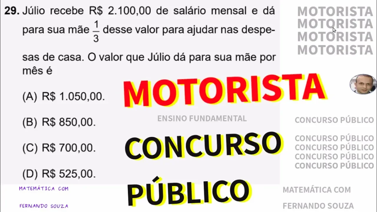 MOTORISTA  CONCURSO PÚBLICO  -   Ensino fundamental - Matemática  - parte  3