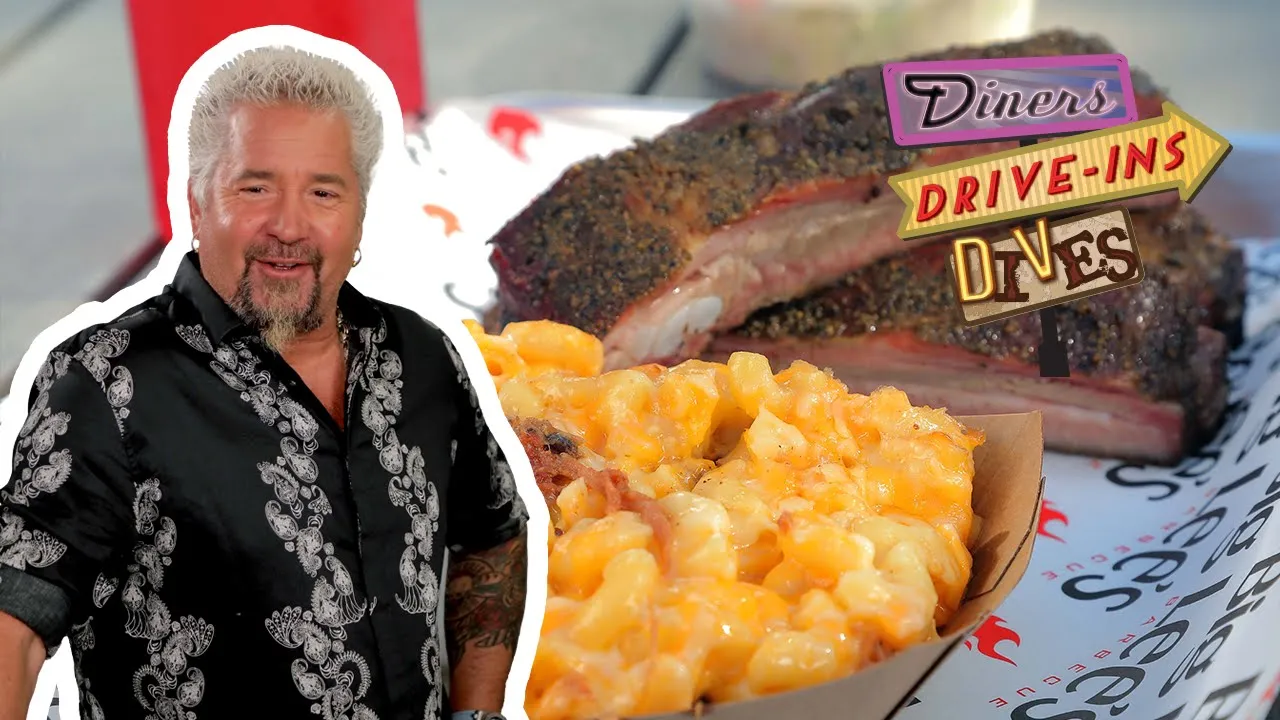 Guy Fieri Sneaks an Extra Bite of Ribs & Mac n Cheese   Diners, Drive-Ins and Dives   Food Network