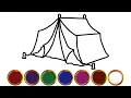 How to Draw a Camping Tent for Kids - Learn Colors Coloring Pages Art for Kids