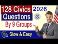 New 128 Civics Questions Answers 2025 version By 9 GROUPS - Short Answers US Citizenship Test