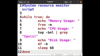 Bash script system monitoring information like CPU usage memory usage and disk space