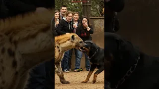 كلب الروت وايلر ضد الضبع وجها لوجه في القفص 