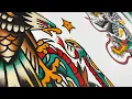 Traditional Eagle and Snake Tattoo Flash Split Sheet