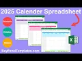 2025 Calendar Spreadsheet Monthly and Yearly Calendar Planners