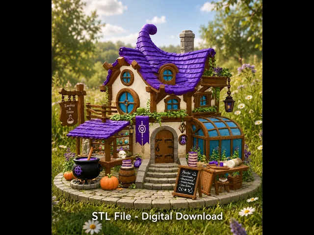 Lavender Witch Apothecary Cottage STL File for 3D Print video thumbnail