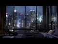 A Luxury NYC Apartment With An Amazing View Of Manhattan | Wind & Rain Sounds For Sleeping | 4K