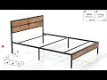 Assemble VECELO Queen Bed Frame Heavy Duty Metal Platform with Wooden Headboard Footboard