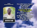 AUGUSTUS ST ANGE Short Obituary