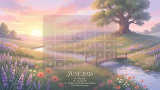 June Calendar 2026 Wallpaper Background Floral Aesthetic Art for TV Screen