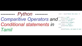 Python basics If else Conditional statements comparative Operators TAMIL