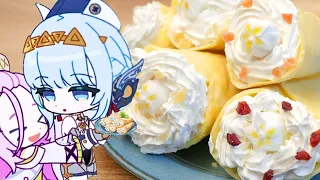 【原神料理】アイノとイネファが一緒に作った至高の「ホワイトベリークルムカケ」再現!Genshin Food Aino Ineffa Krumkake IRL.